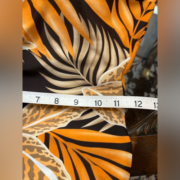 Vintage 1990s Skirted One Piece Swimsuit Orange and Brown Tropical - Picture 5 of 6